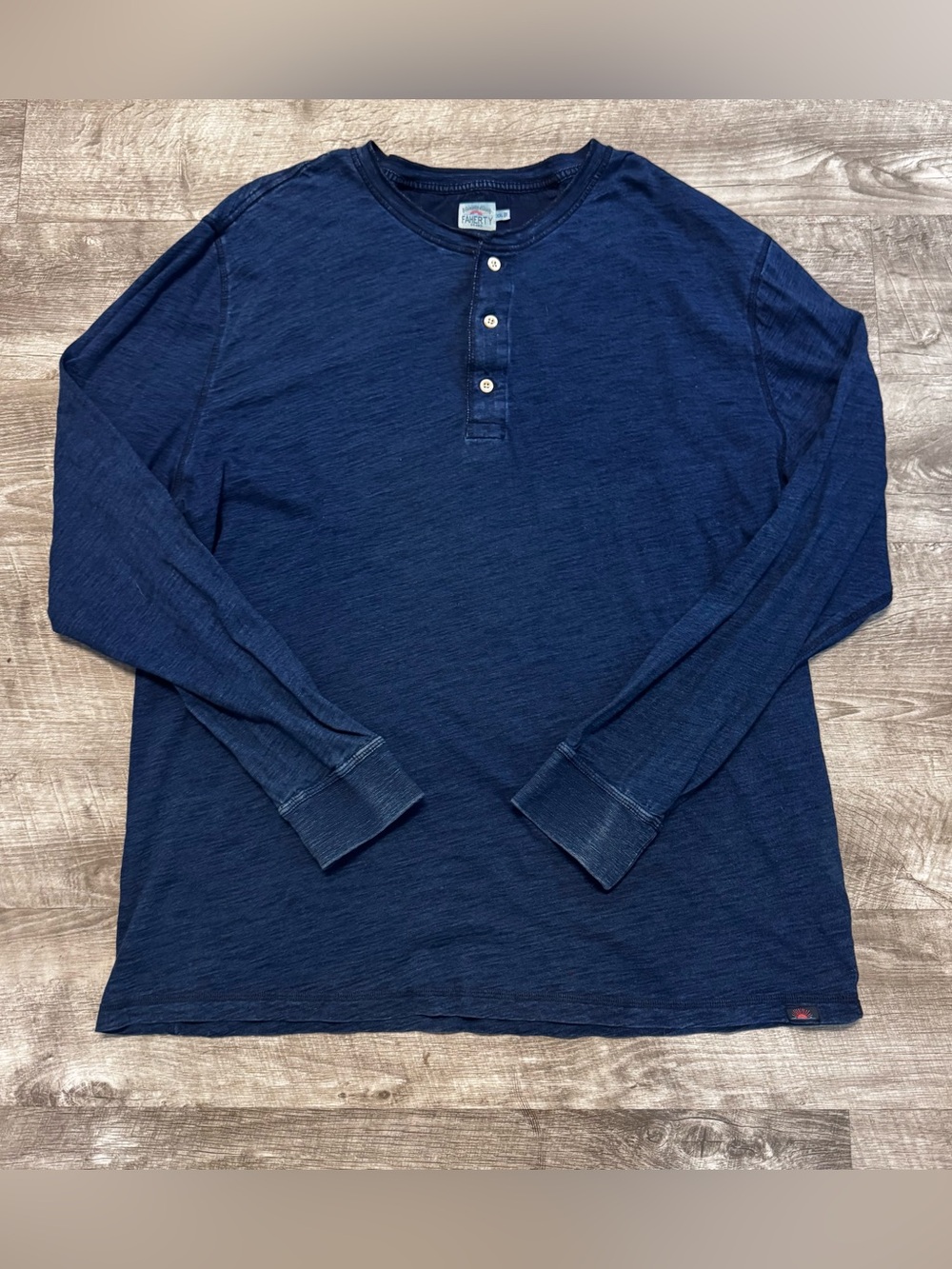 Faherty Slub Cotton Long Sleeve Henley Shirt Heathered Navy Blue Mens Sz. XXL